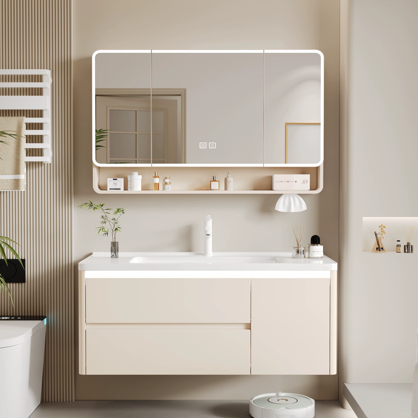 Meuble de salle de bain avec vasque en céramique intégrée