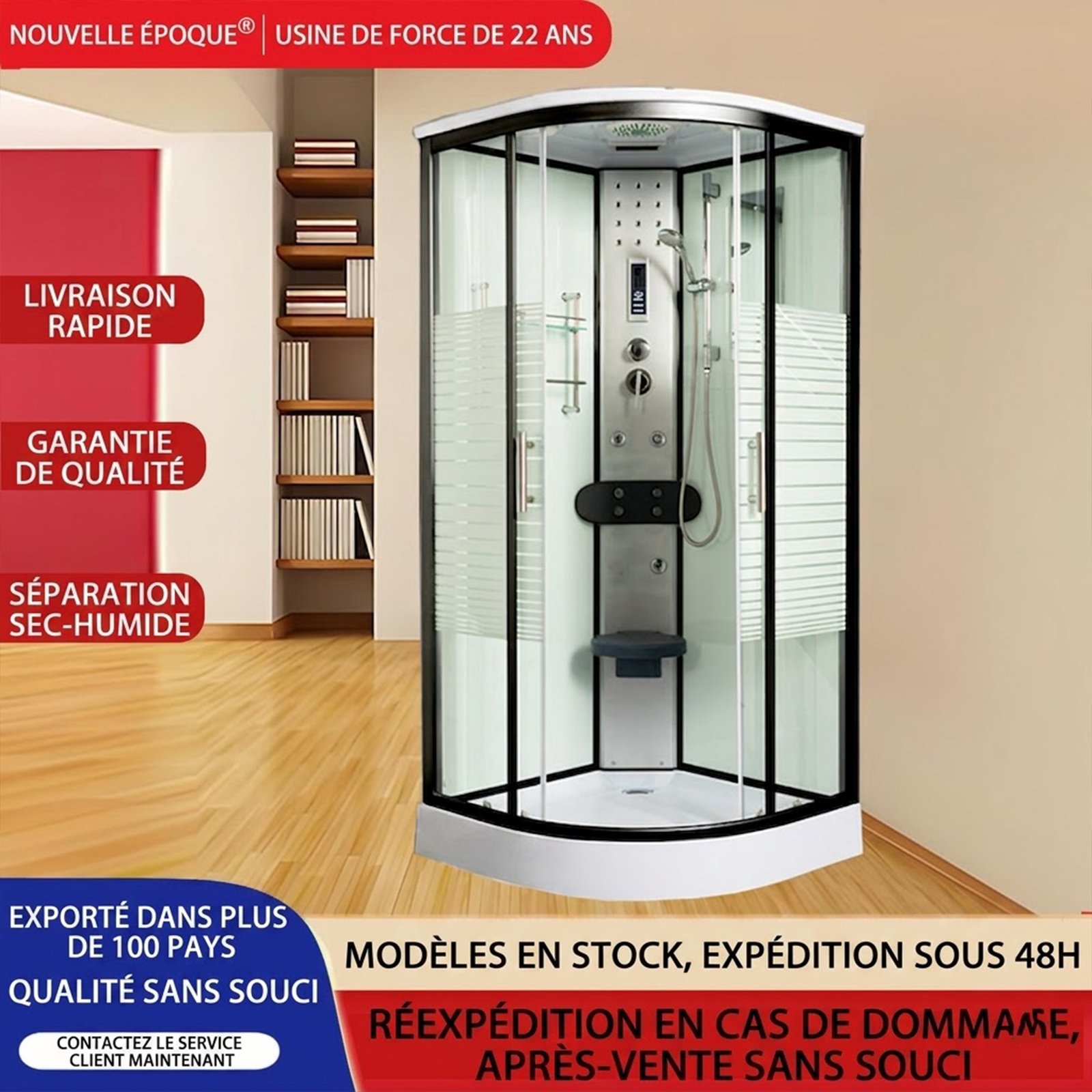 Cabine de douche intégrale compacte en verre