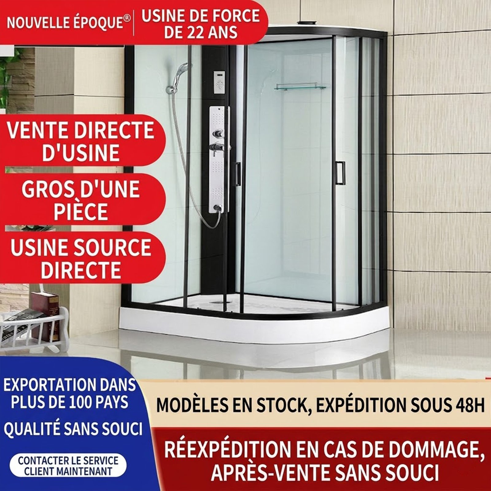 Cabine de douche intégrale en verre arc