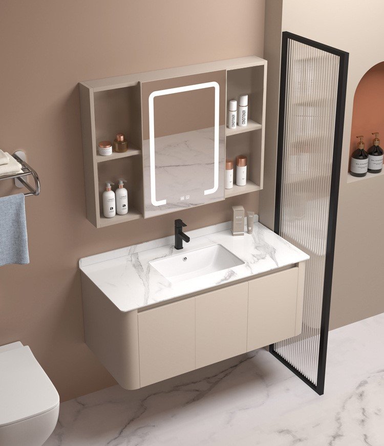 Meuble salle de bain en aluminium avec lavabo céramique
